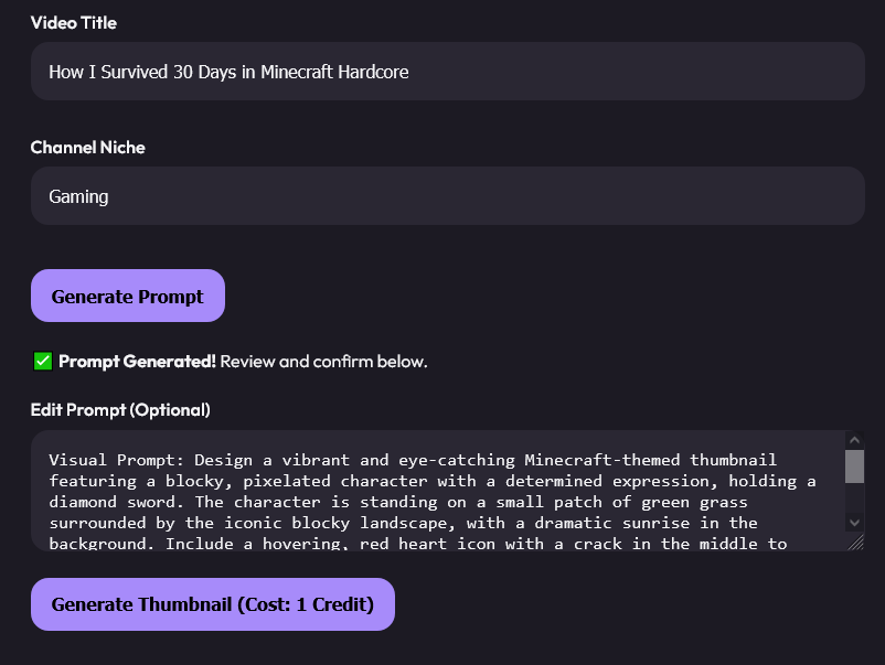 Screenshot showing AI generated prompt